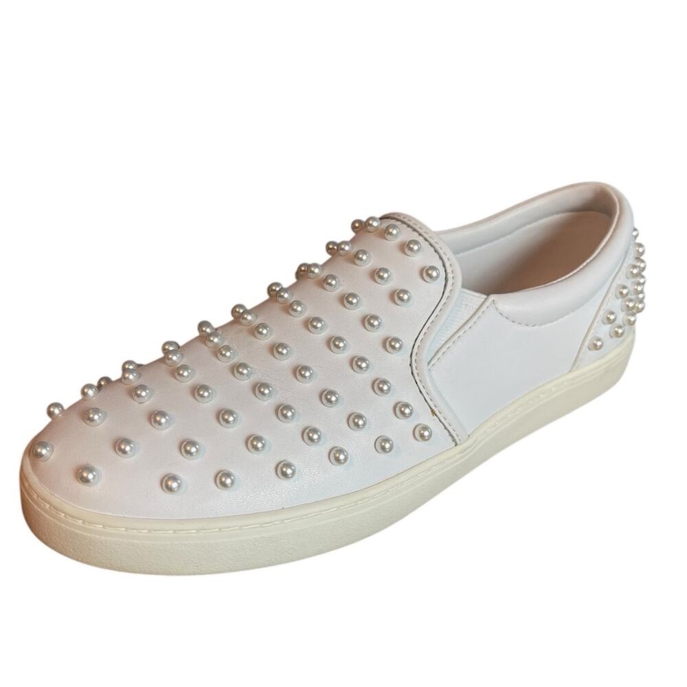 Stuart Weitzman Goldie Faux Pearl Embellished Slip-on Sneakers Shoes Women's 8B